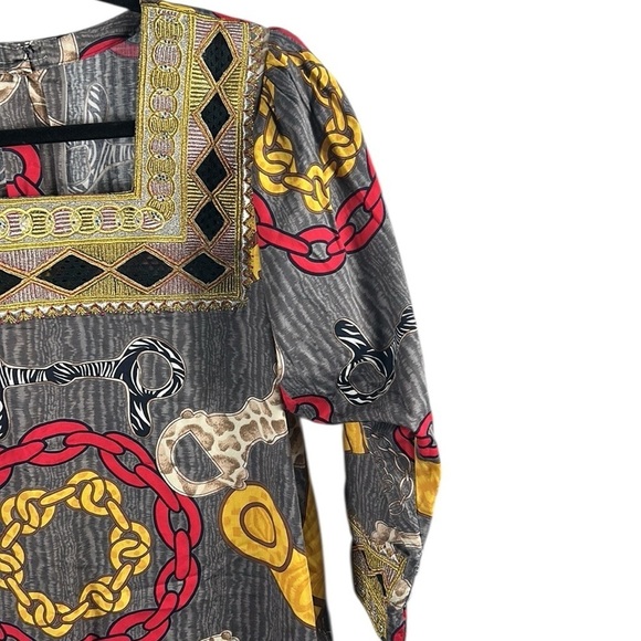 Vintage Handmade Colorful Geometric Kaftan Size L - Picture 2 of 8